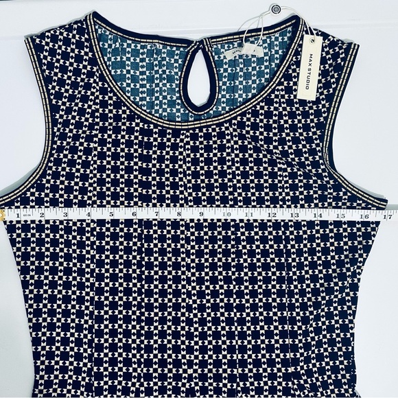 Max Studio NWT Geometric Sheath Midi Dress, Women’s Size Small, Pleated Skirt - Picture 8 of 16